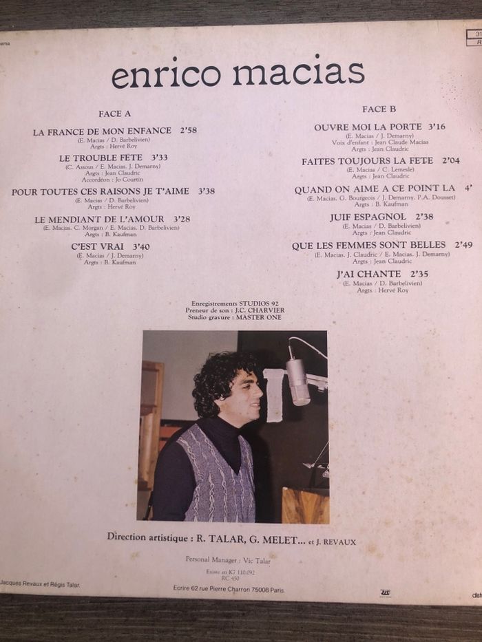 Vinyle 33t Enrico Macias - photo numéro 2