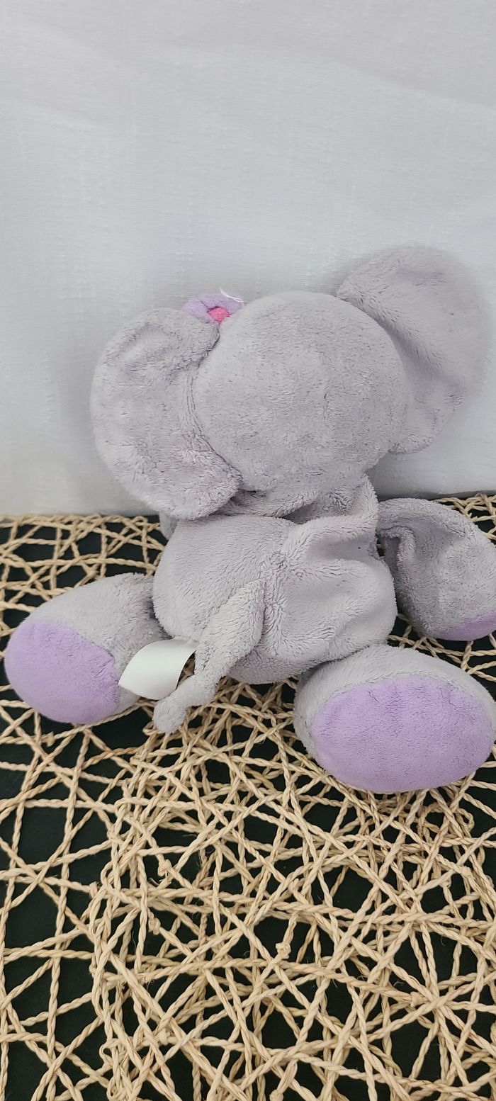 Doudou peluche éléphant Lola gris rose BEBISOL mauve fleur Arthur et Lola - photo numéro 2