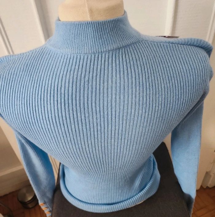 Pull col cheminé coton bleu - photo numéro 4