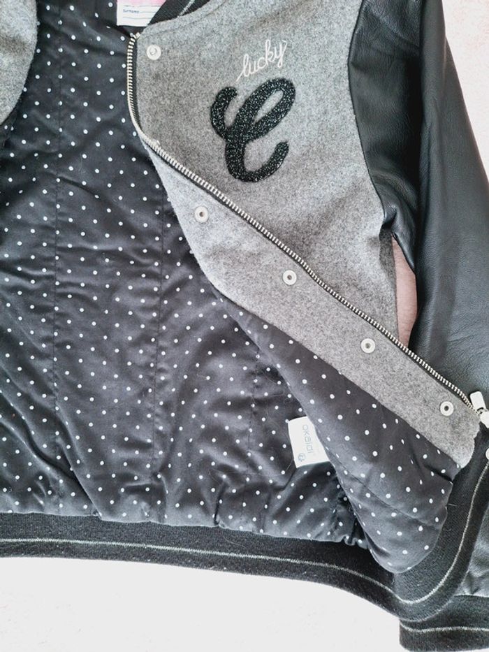 Blouson bomber Okaïdi 10 ans feutre gris et simili noir - photo numéro 3