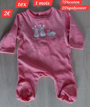 Grenouillère motif 3 lapins fille 1 mois 
