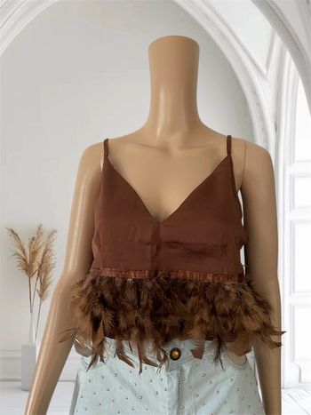 🌼Crop Top satiné à plumes🌼