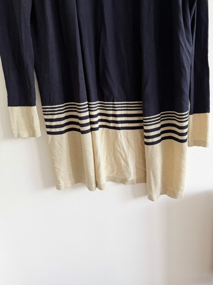 Gilet cardigan bleu marine beige pailletée bel&bo taille 36 S - photo numéro 3