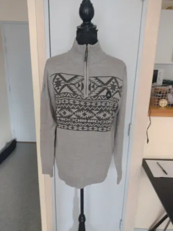 Pull vintage homme Longboard gris motif géométrique – taille M
