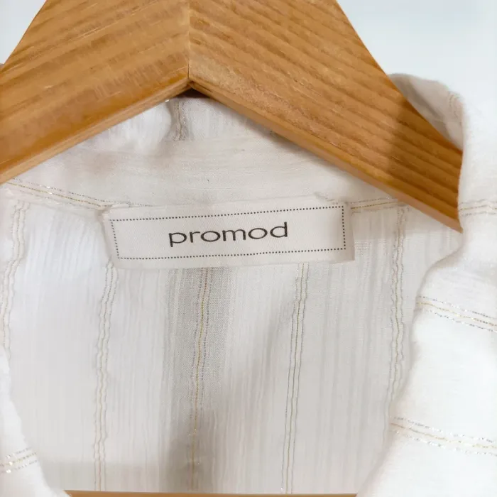 Chemise courte Promod blanche à rayures texturées effet satiné manches courtes A1381 - photo numéro 4