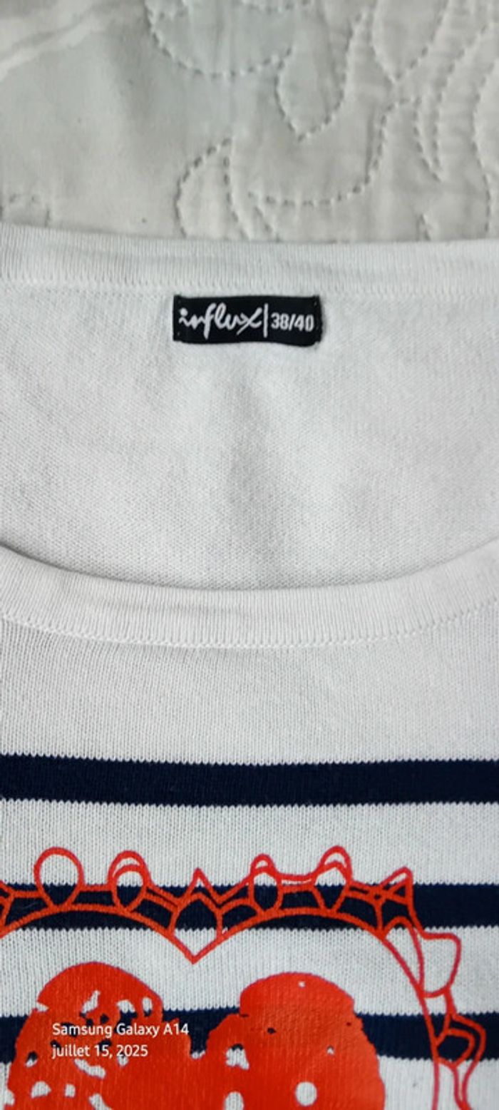 Pull marinière motif cœur marine et blanc femme 38/40 influx - photo numéro 10