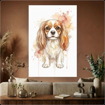 Affiche chien aquarelle "Cavalier King Charles" poster déco murale A3 Sans cadre