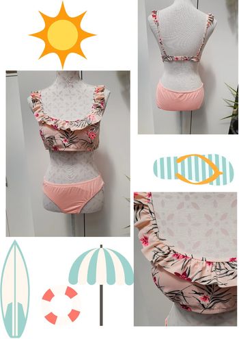 Maillot De Bain Avec Volant Et Fleurs Abricot Rose