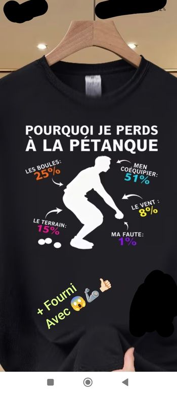 Tee-shirt Dédié à la Pétanque Taille XL Neuf Jamais Porté 