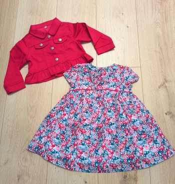 Lot neuf Robe fleuri + Petit blouson cerise - Taille 12 mois