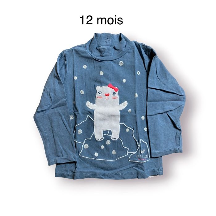 DPAM T-shirt manches longues Ourson bleu Taille 12 mois