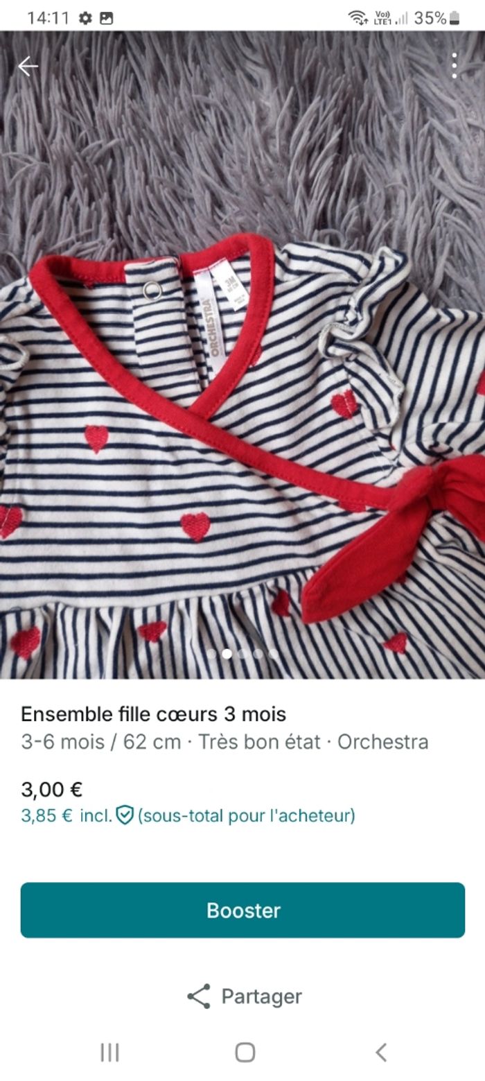 Ensemble avec cœurs fille 3 mois - photo numéro 2