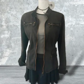Blouson femme gris en toile coton qualité coupe perfecto Marque Hep taille 3