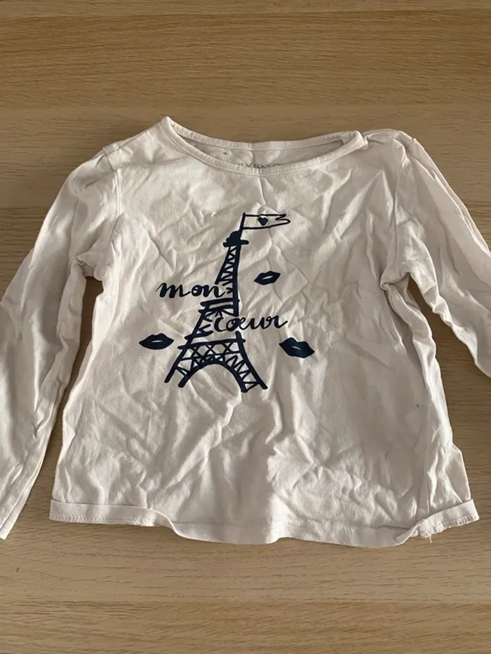 Pull dessus t-shirt 5 ans fille bleu étoile noeud tour Eiffel Disney chien 101 dalmatiens automne - photo numéro 4