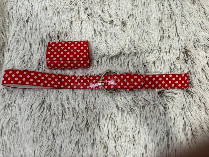 Ceinture rouge à pois blancs avec petit sac - photo numéro 4