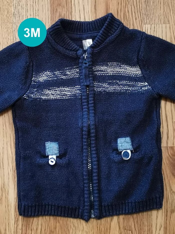 Gilet zip bleu marine rayé blanc Orchestra 3 mois