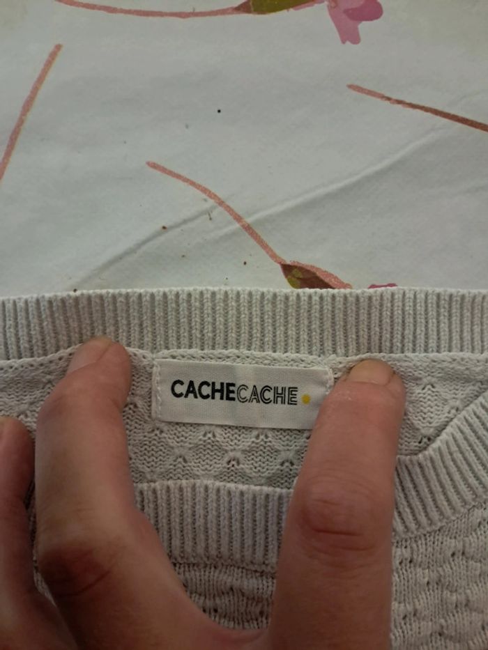 Ravissant pull à mailles fines couleur crème, boutons dorés - T 16 ans - CacheCache - photo numéro 5