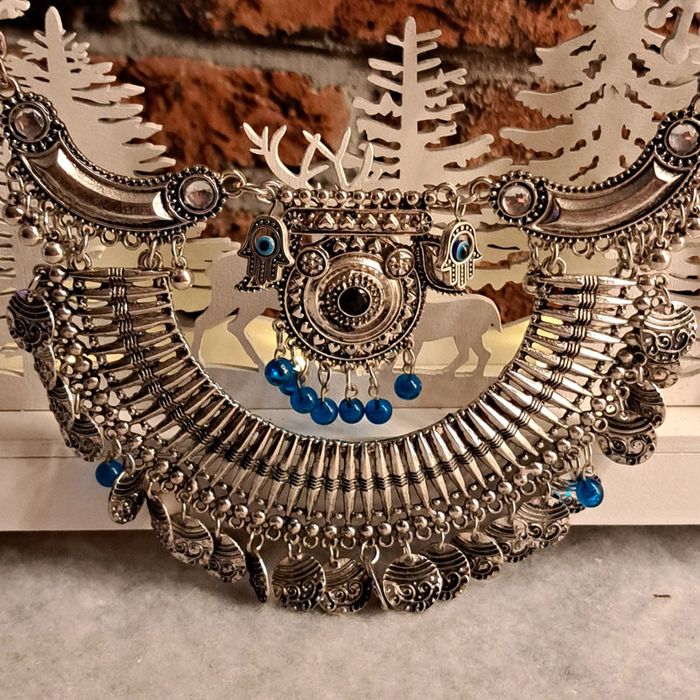 Collier aztèques argenté et bleu - photo numéro 2