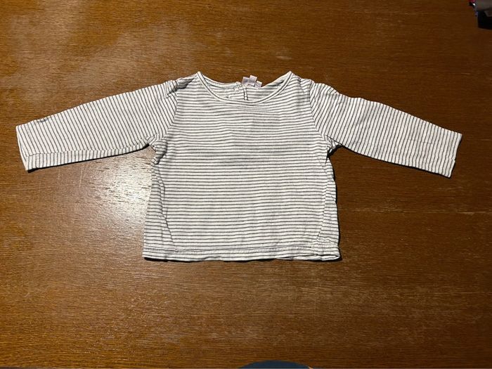 T-shirt manche longue rayé blanc et bleu