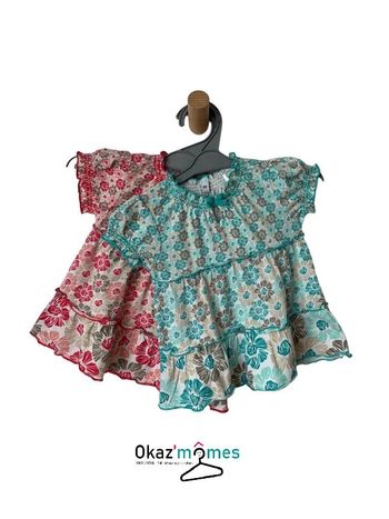 LOT de 2 robes d’été fleuries (1 bleue, 1 rouge/rose) - taille 6 mois