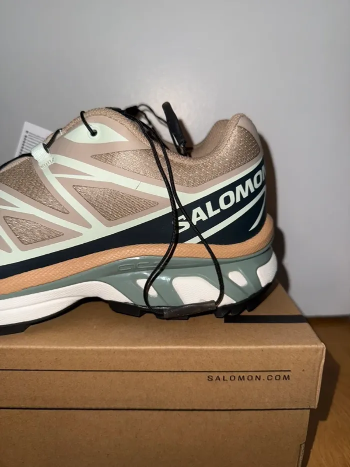 Chaussure Salomon XT-6 Beige, Verte Oxford Tan / Carbon / Clearly Aqua - photo numéro 2