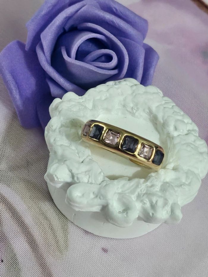 Bague avec ses pierres topaz carrées, acier inoxydable - photo numéro 3