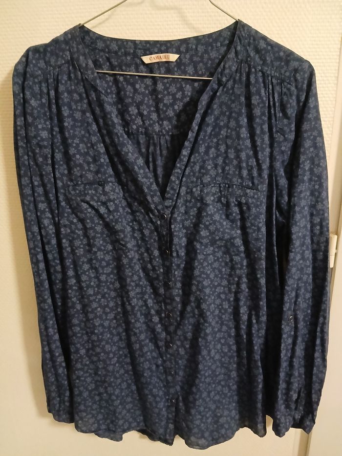 Chemisier femme taille 42 couleur marine a fleurs marque camaieu - photo numéro 7