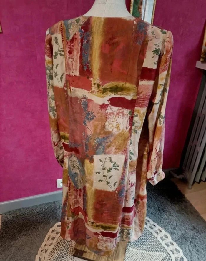 Robe midi à manches longues vintage faite main col V taille 44 - photo numéro 6