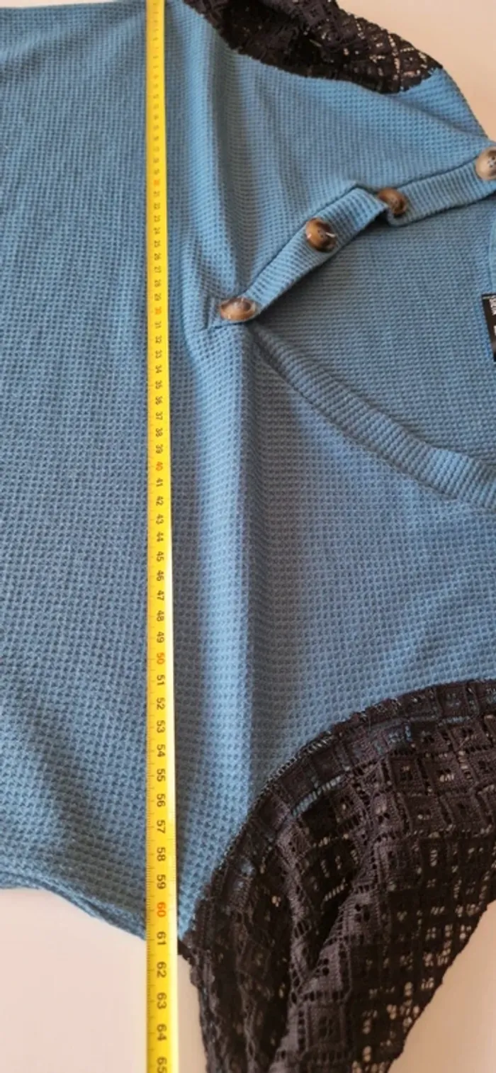 T.shirt nid d'abeille manches longues dentelle - photo numéro 3