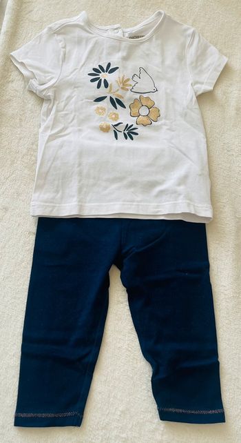 Ensemble tee shirt blanc et leggings bleu marine 12mois 74cm Orchestra
