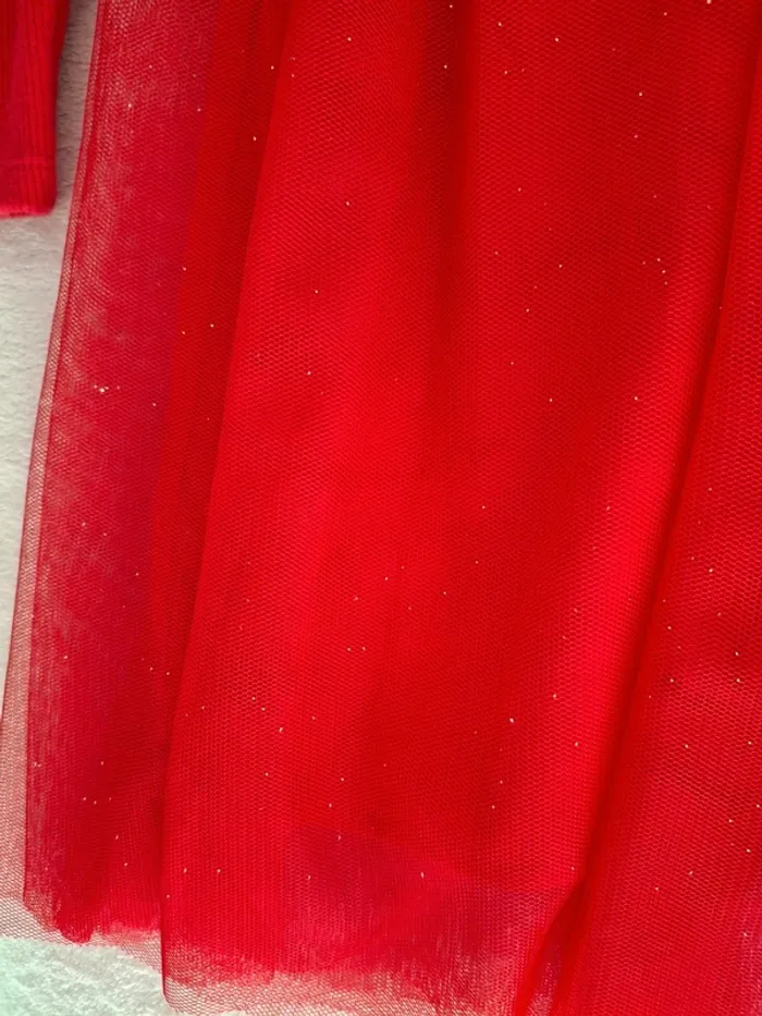 Robe de fête Noël rouge Okaïdi 8 ans manches longues bi matières tulle - photo numéro 4