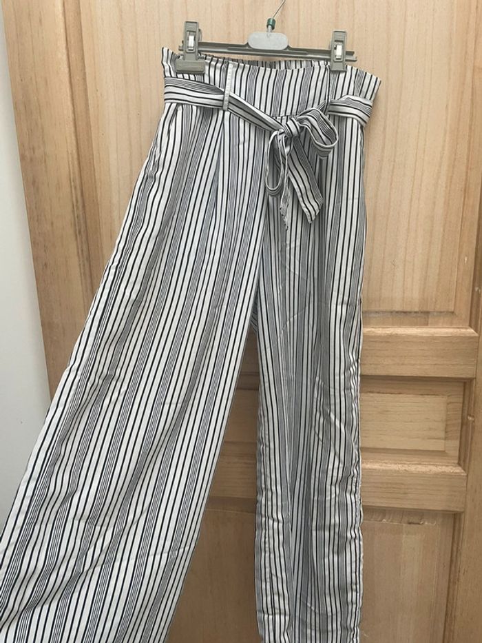 Pantalon fluide large à rayures avec ceinture nouée – Taille haute XS - photo numéro 15