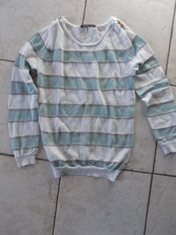 pull vert blanc rayures mango