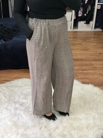 Pantalon large à carreaux beige & marron - Taille S- Made in Italy