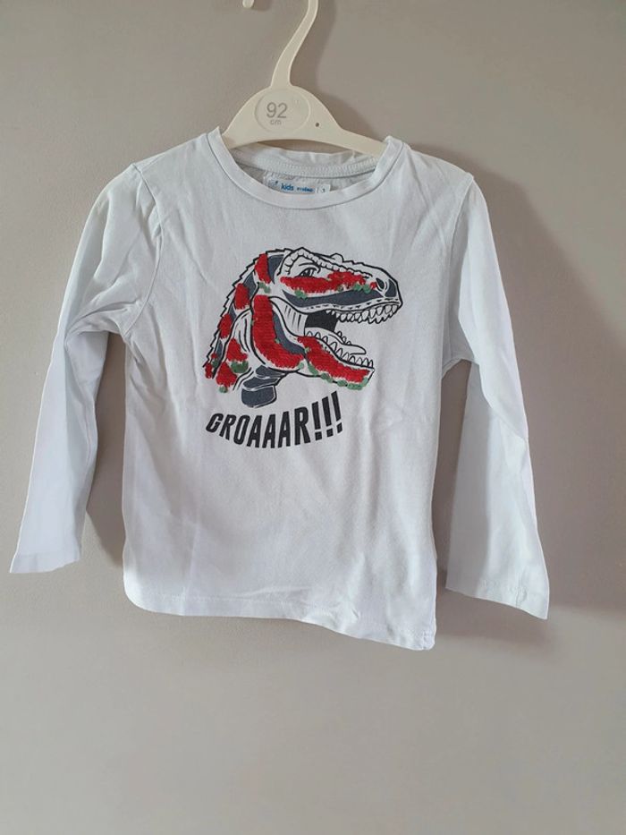 T-shirt manches longues sequins dinosaure 2 ans - photo numéro 2