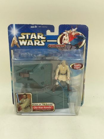 Star Wars Obi-Wan Kenobi with Force-Flipping Attack of the Clones 2002 Hasbro neuf