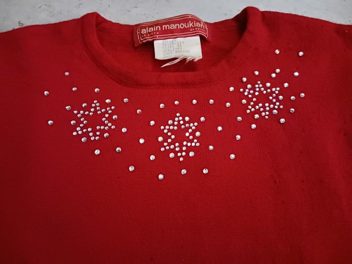 Pull rouge avec strass Taille 1 100 % merino Alain manoukian - photo numéro 3