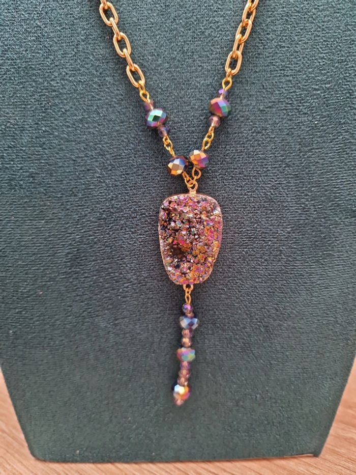 Collier Doré Pierre Agate Perles Cristal Multicolore - photo numéro 7