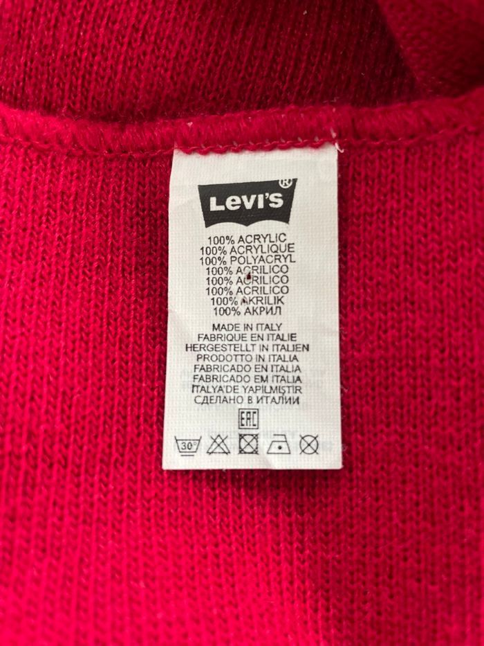 Écharpe Levi’s rouge vif unisexe en maille côtelée Logo brodé 100% acrylique Made in Italy V068 - photo numéro 7