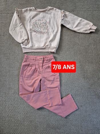 Ensemble jean vieux rose "mum" + pull bouffant "bichette" - 7/8ans