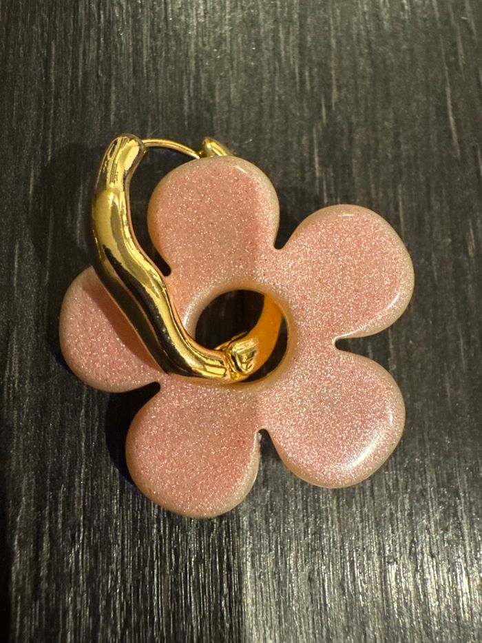 Créoles + pampilles fleur rose - photo numéro 4