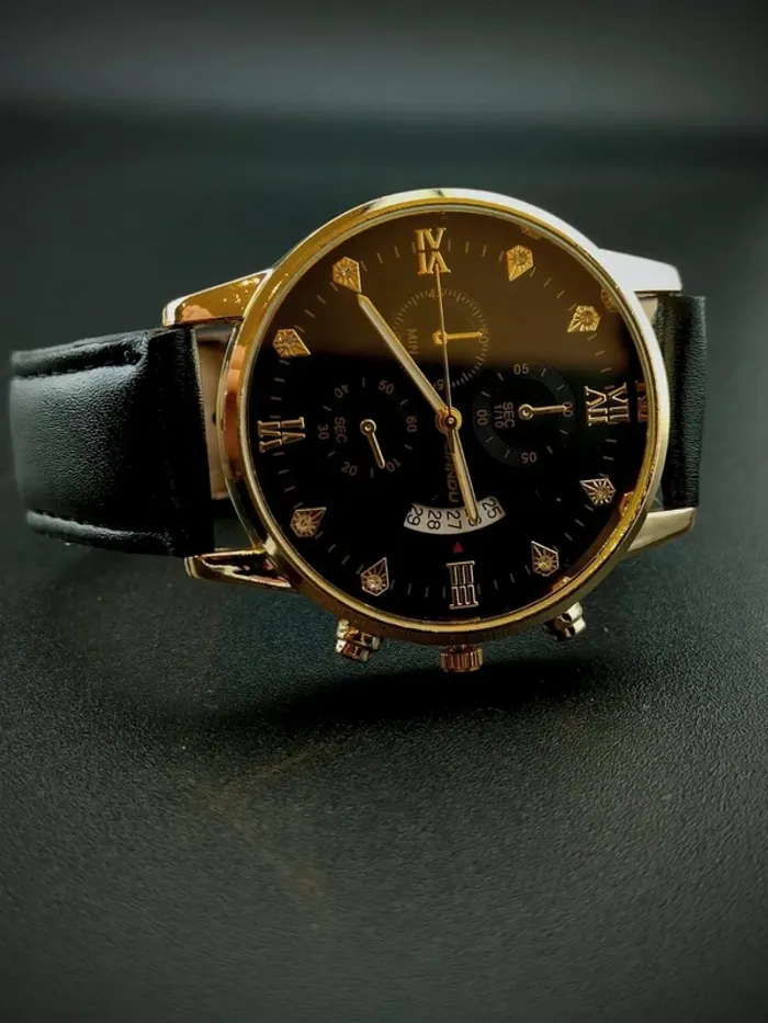 Montre homme noire, style business luxe doré - photo numéro 2