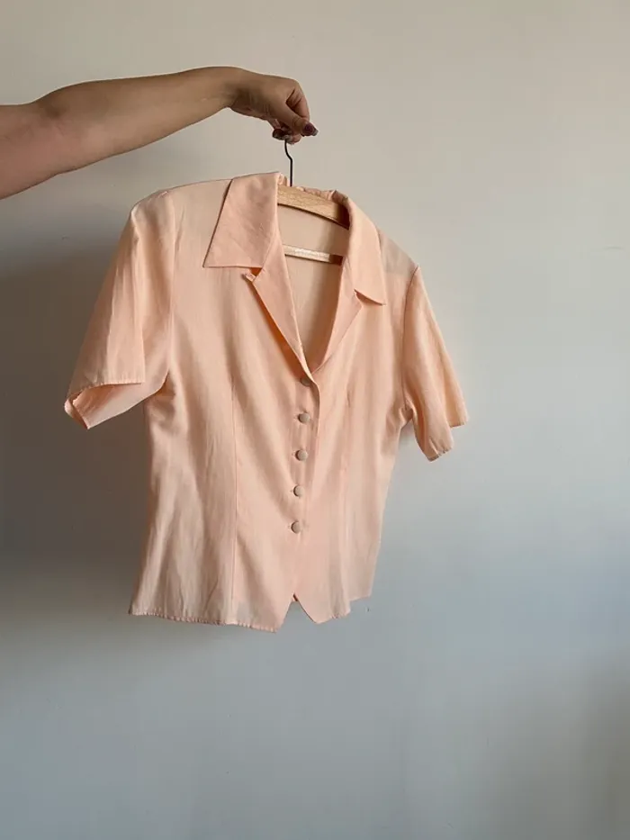 Chemisier vintage orange pastel cintré taille S/M - photo numéro 6