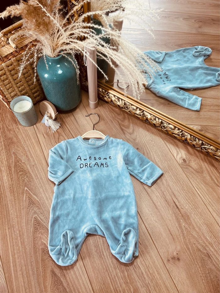 Taille 1 mois pyjama velours garçon Kiabi gris bleu * dreams * 💙
