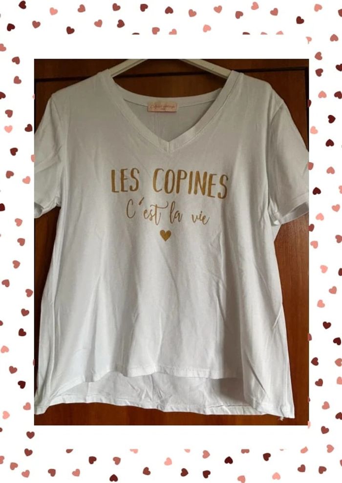 T-shirt blanc col v April Vintage