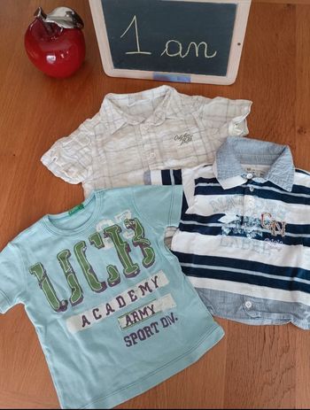 Lot 1 chemise, 1 t-shirt et 1 polo taille 1 an en très bon état
