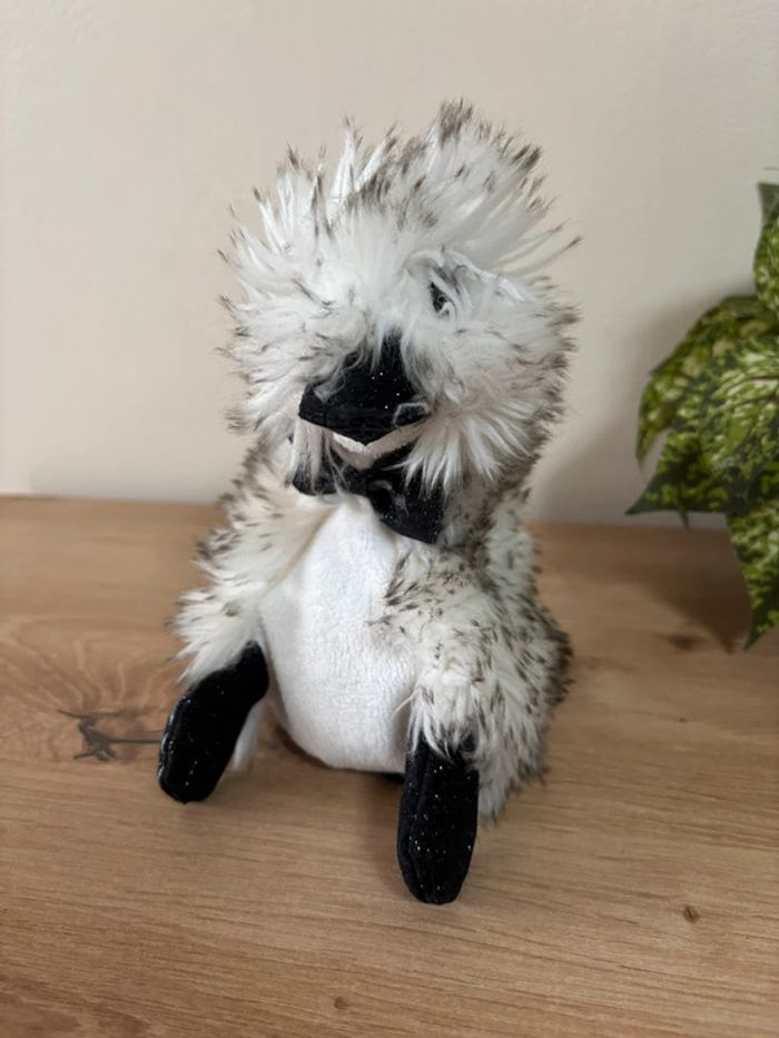 Doudou canard blanc noir smoking coin-coin doudou et compagnie