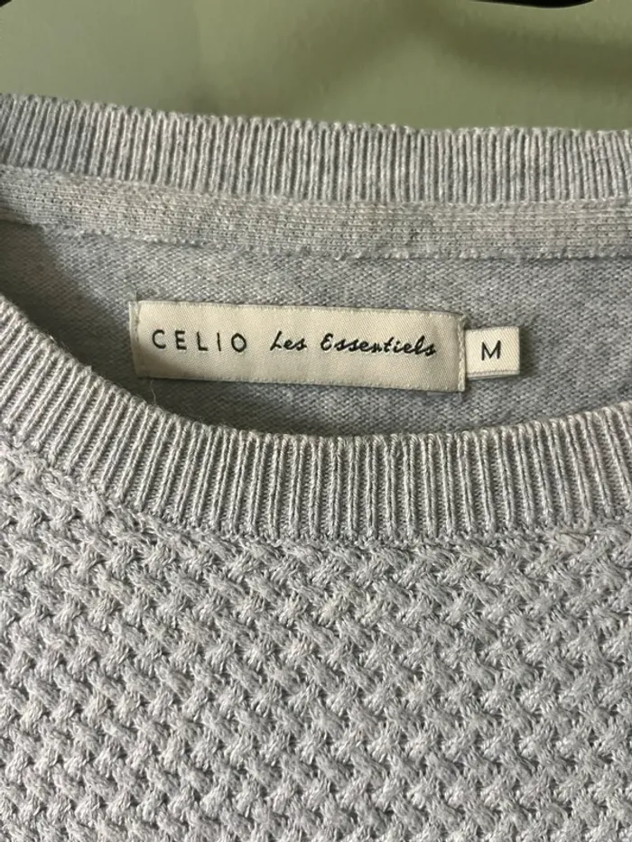 Pull Celio Les Essentiels - Taille M - Gris clair texturé - photo numéro 4