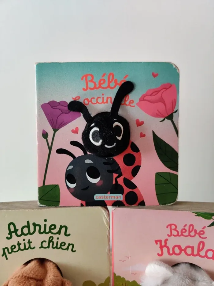 Lot de 3 livres marionnettes Casterman Bébé Koala, Bébé coccinelle et Adrien petit chien - photo numéro 4