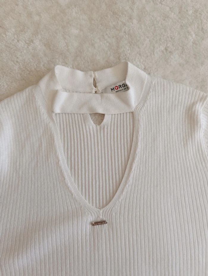 Pull col V Morgan S blanc moulant sexy - photo numéro 7